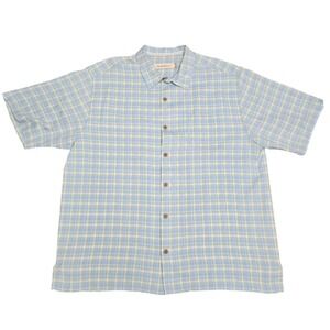 Tommy Bahama Silk Plaid Short Sleeve Button Up Shirt‎ Mens XL Blue Green